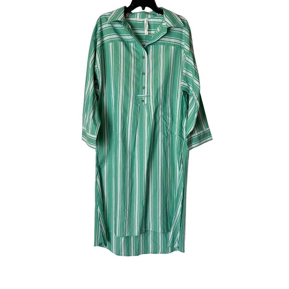 Anthropologie Shirt Dress Women S/M Oversized Midi Green White